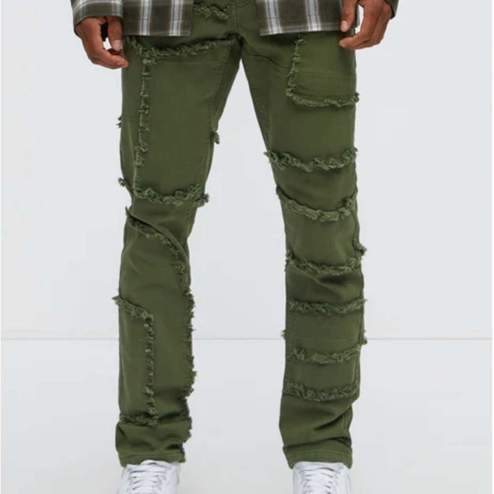 Fashion Nova Men's Frayed Green Skinny Jeans